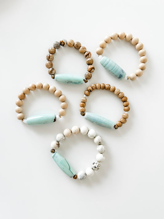 Agate Barrel Bead Bracelet
