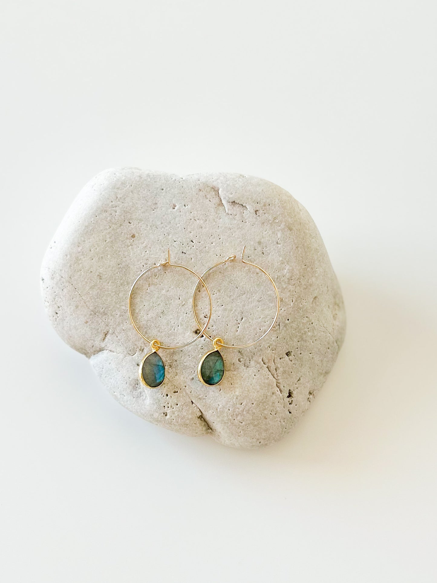 Labradorite and Gold Hoop Earrings