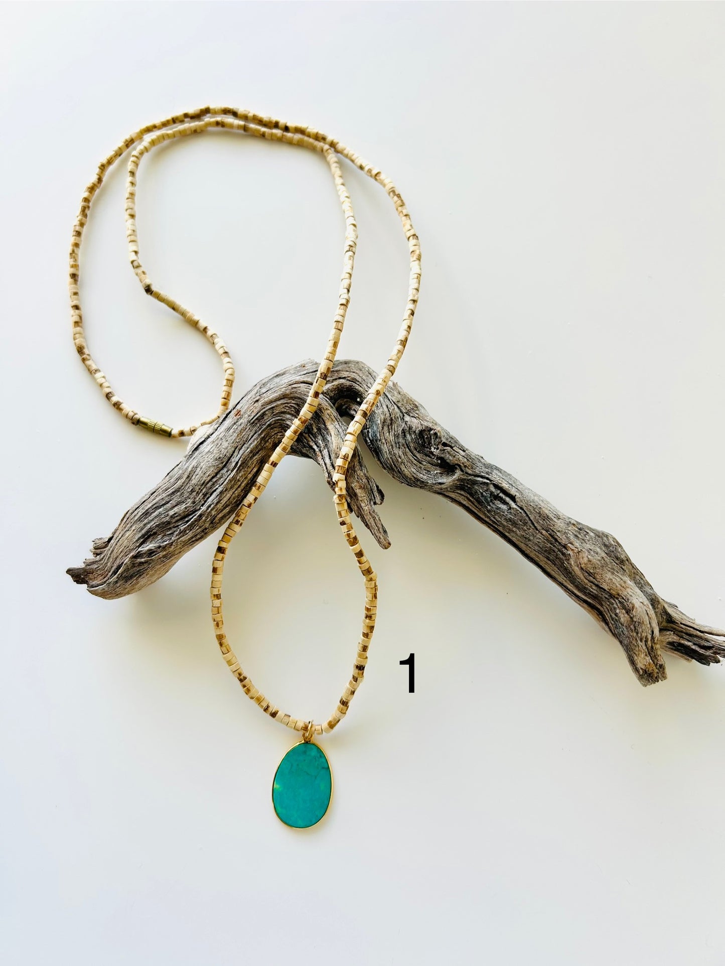 Tulsi Mala Necklace with Gold-Plated Turquoise Pendant