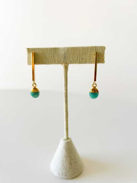 Amazonite and Gold Bar Earrings