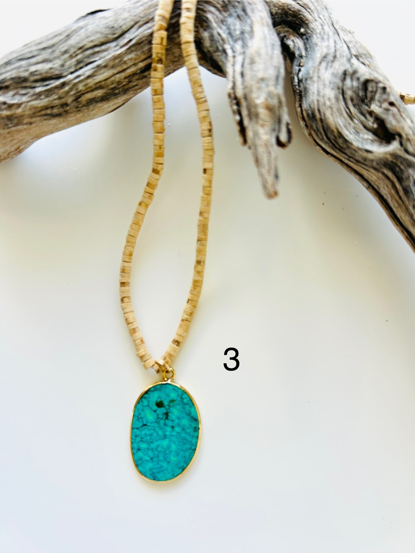 Tulsi Mala Necklace with Gold-Plated Turquoise Pendant