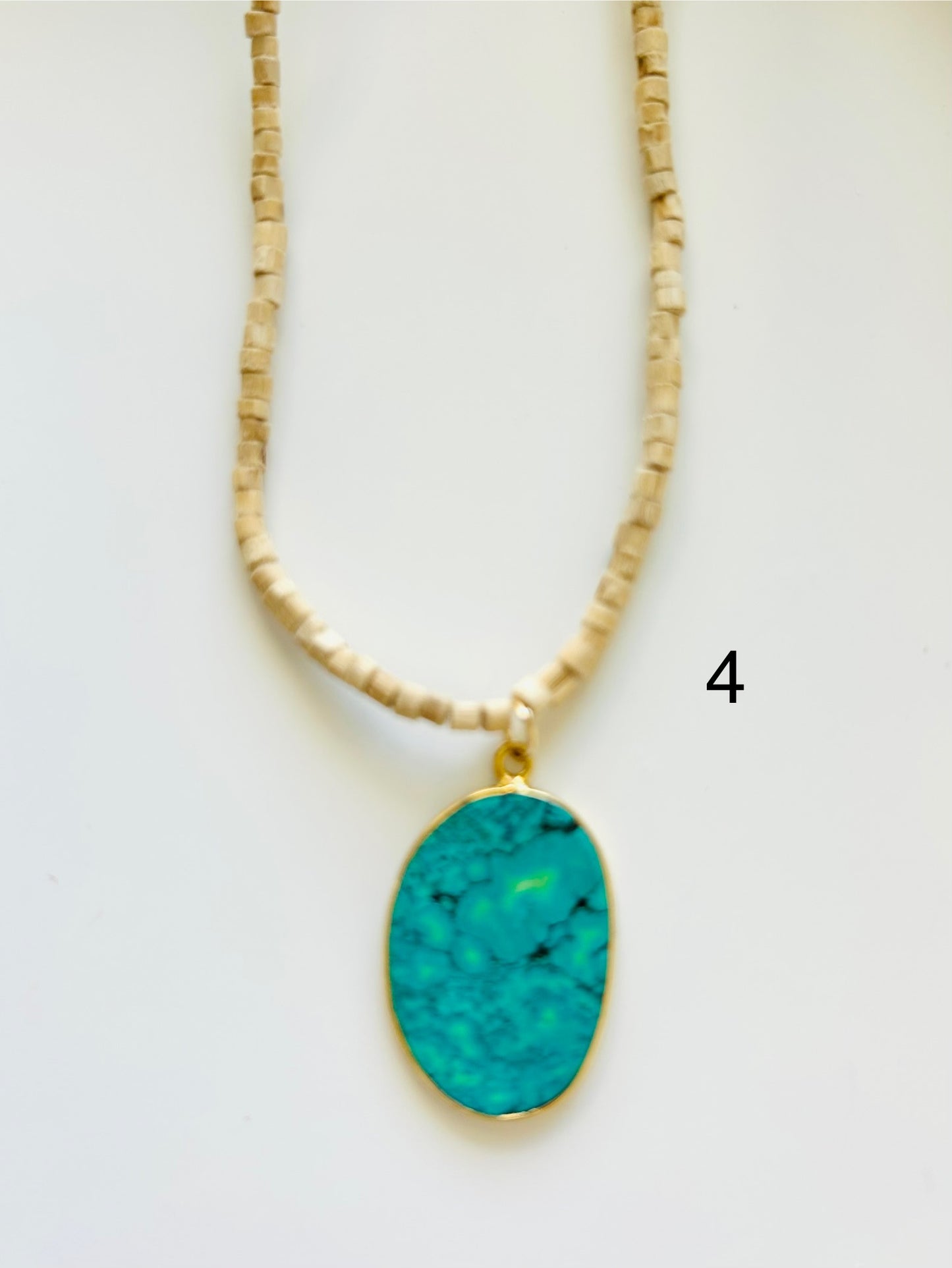 Tulsi Mala Necklace with Gold-Plated Turquoise Pendant