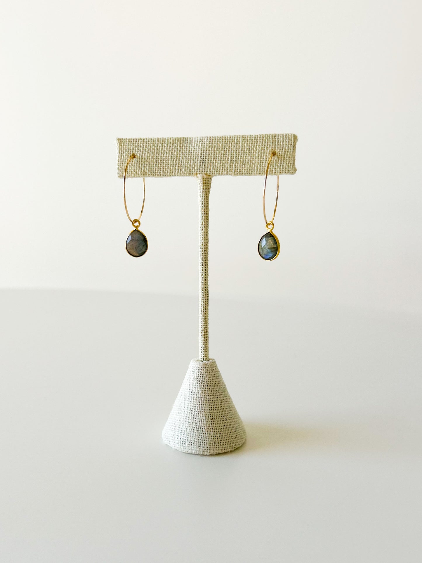 Labradorite and Gold Hoop Earrings
