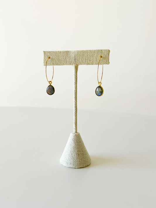 Labradorite and Gold Hoop Earrings
