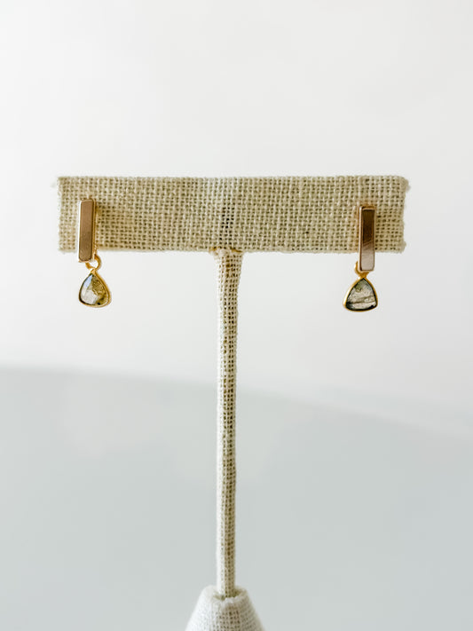 Dainty Labradorite and Gold Bar Earrings