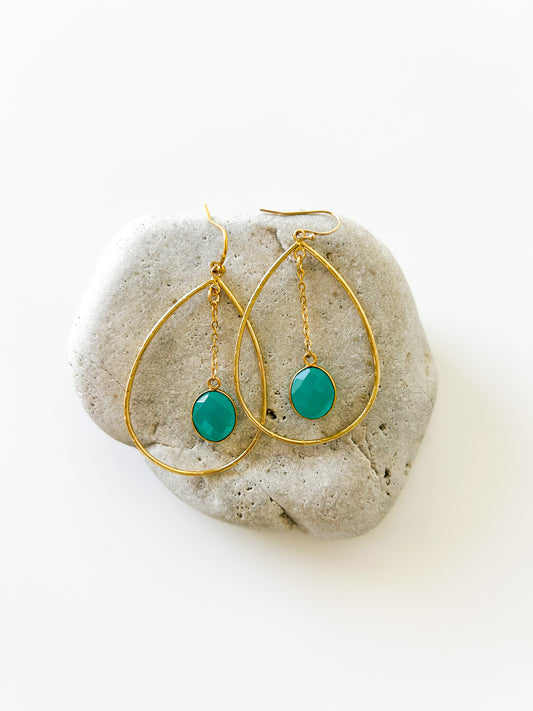 Aqua Chalcedony and Gold Dangle Earrings