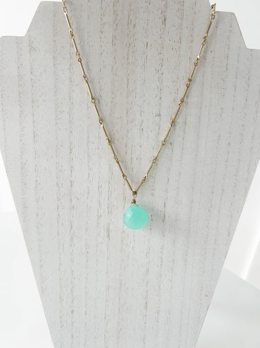 Aqua Chalcedony and Gold Necklace