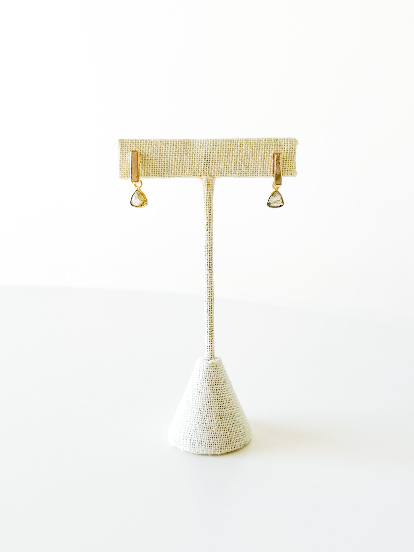 Dainty Labradorite and Gold Bar Earrings