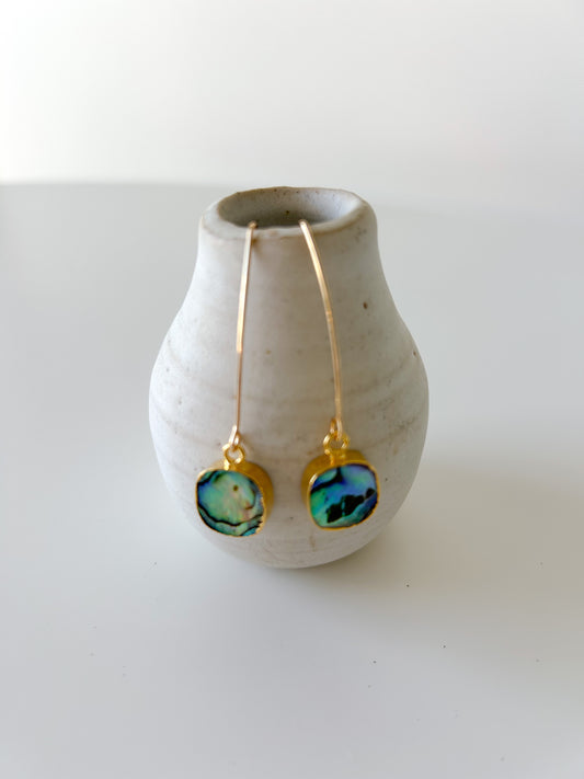 Abalone and Gold Dangle Earrings