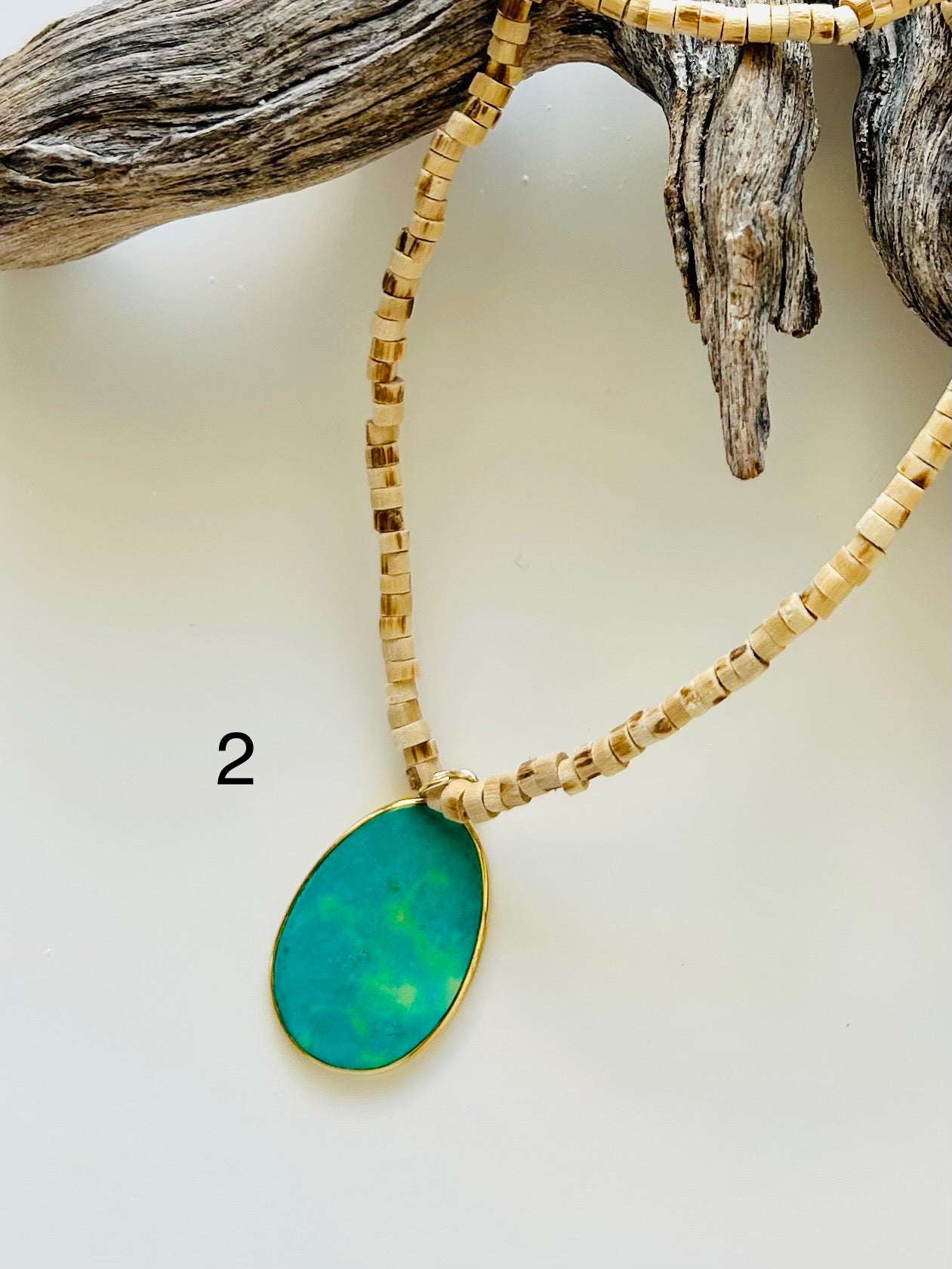 Tulsi Mala Necklace with Gold-Plated Turquoise Pendant