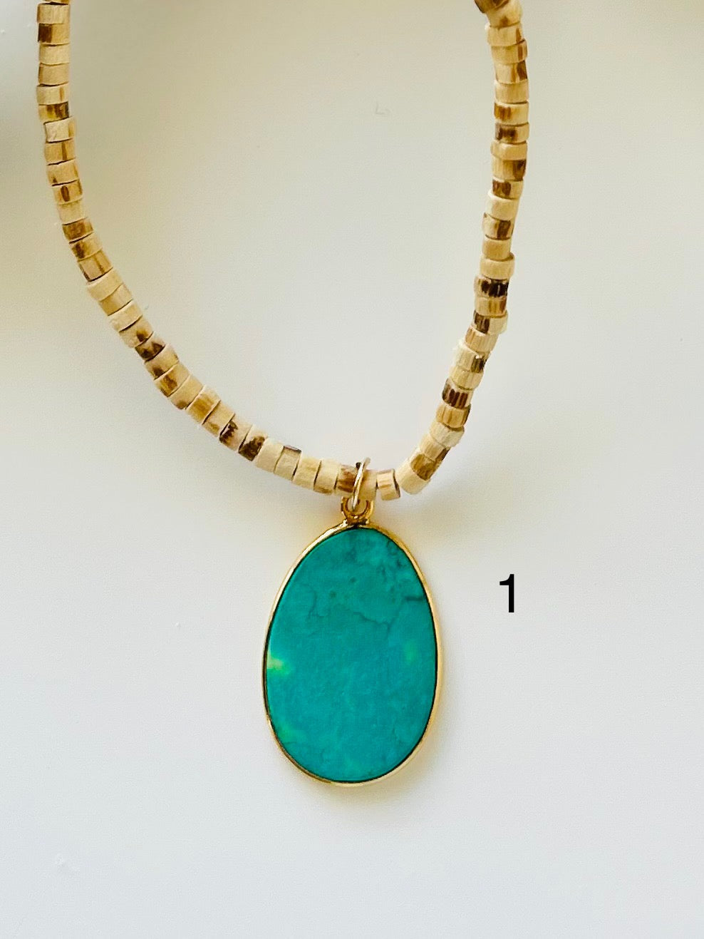 Tulsi Mala Necklace with Gold-Plated Turquoise Pendant