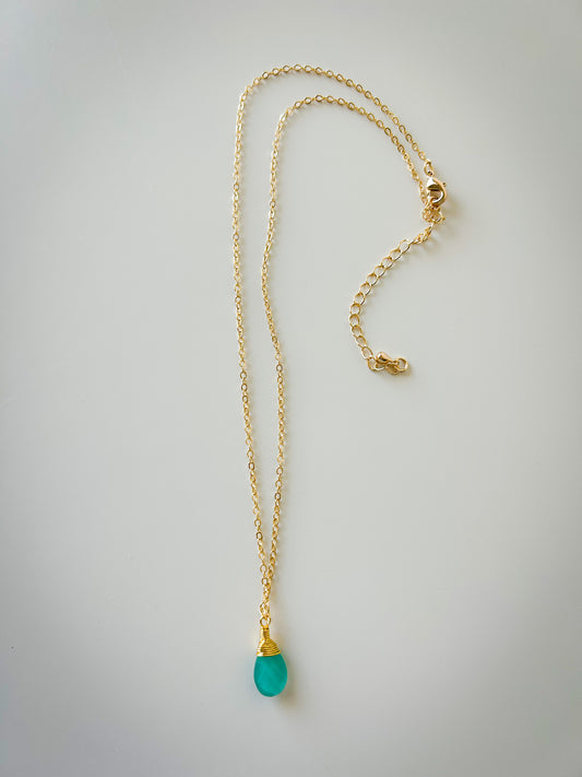Aqua Chalcedony Gold Necklace