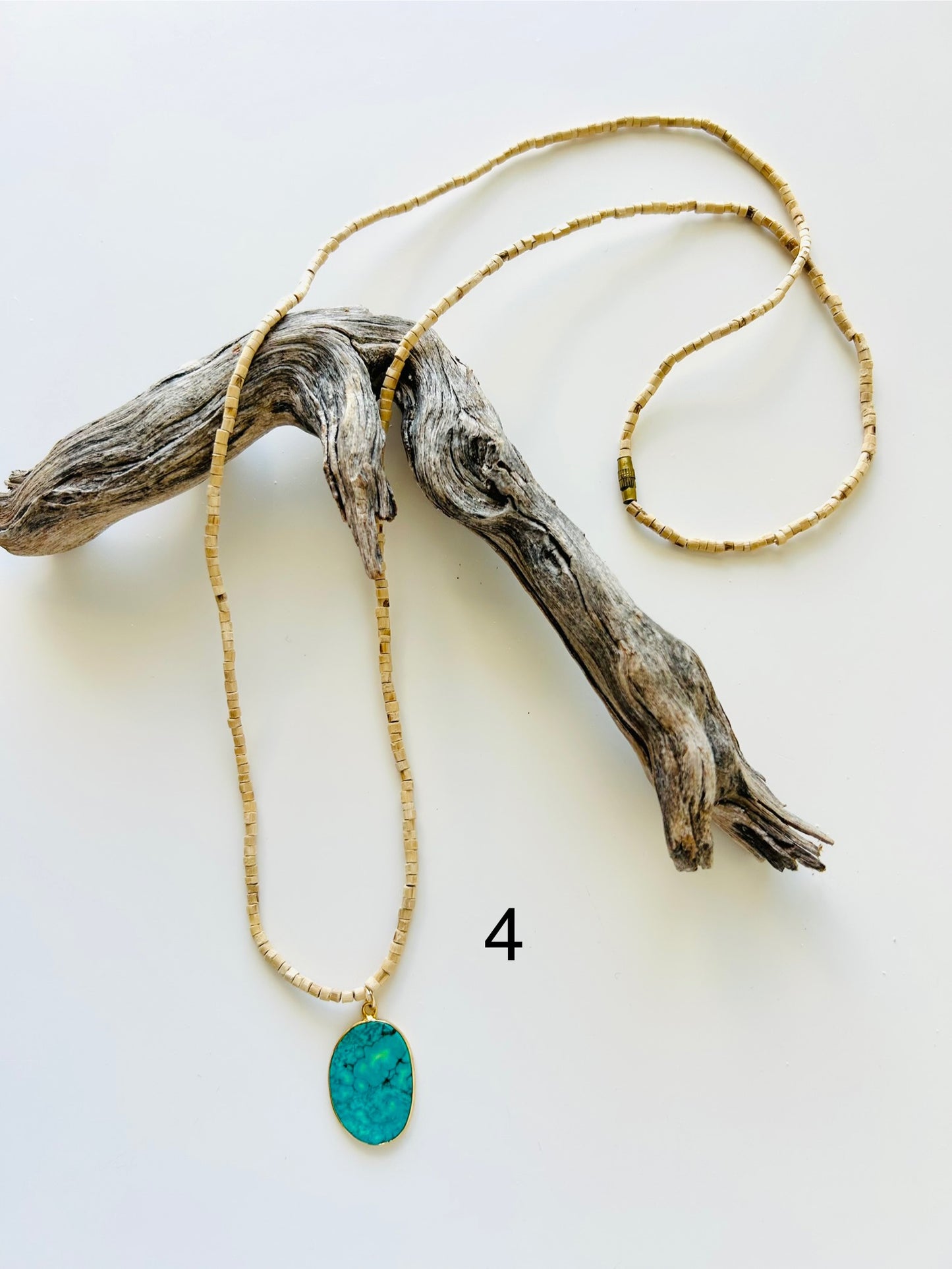 Tulsi Mala Necklace with Gold-Plated Turquoise Pendant
