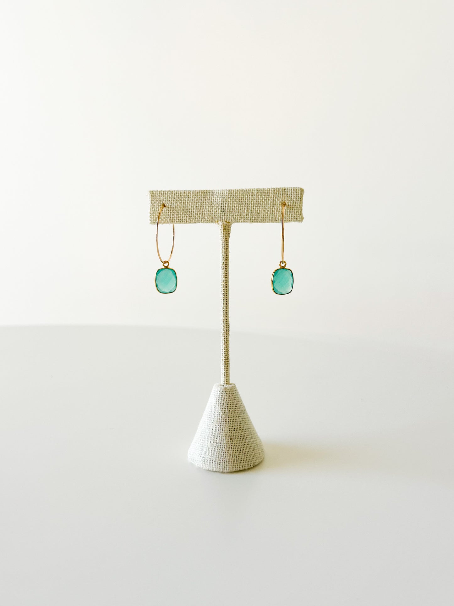 Aqua Chalcedony and Gold Hoop Earrings