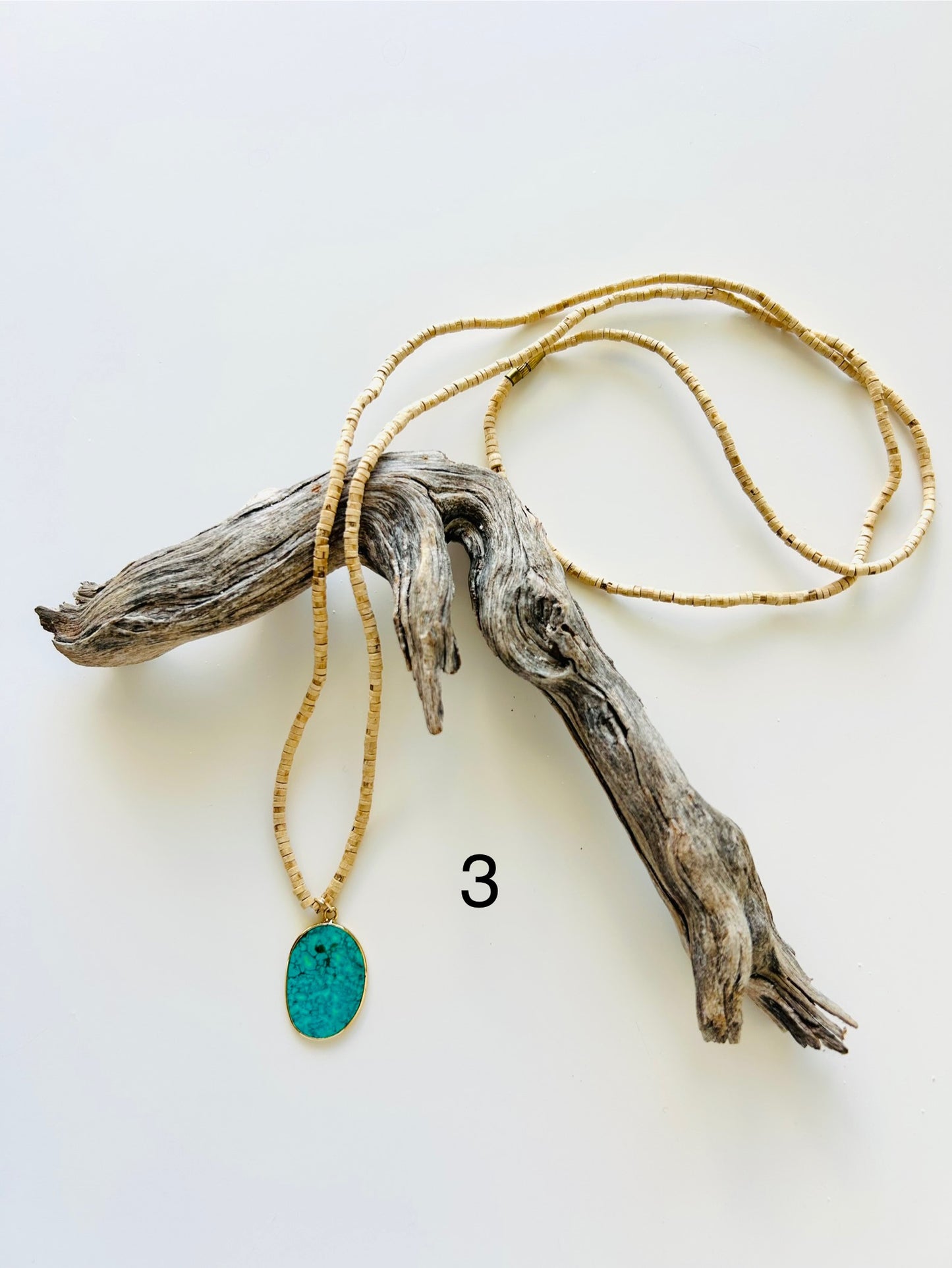 Tulsi Mala Necklace with Gold-Plated Turquoise Pendant