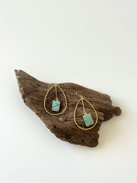 Amazonite and Gold Dangle Earrings