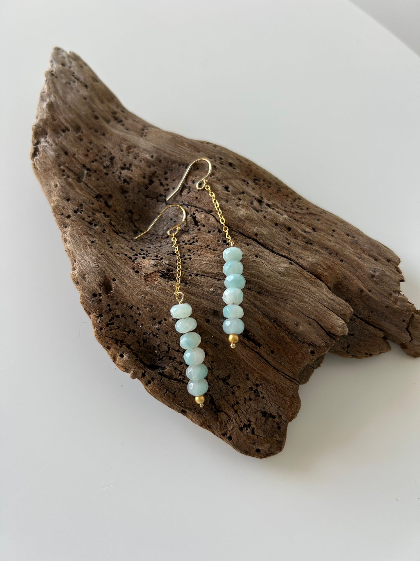 Aqua Opal and Gold Chain Drop Earrings