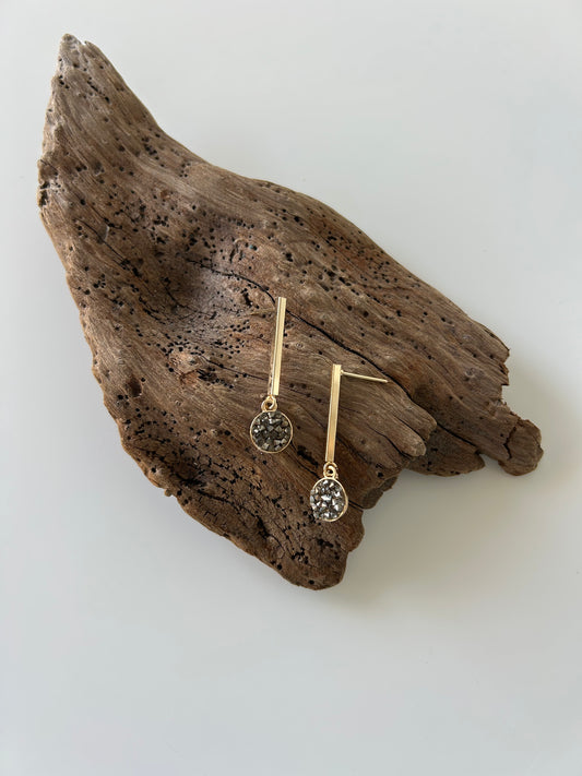 Black Druzy and Gold Bar Earrings