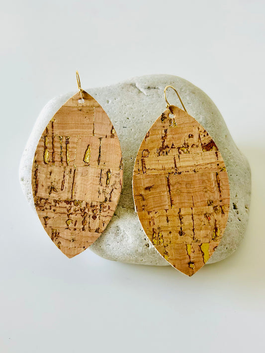 Natural Cork with Gold Flake Earrings
