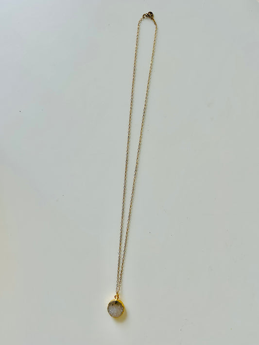 Gold Electroplated White Druzy Necklace
