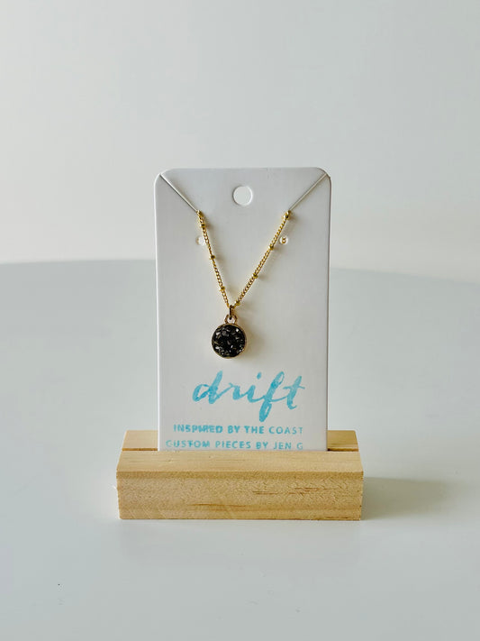 Gold-edged Gray Druzy Satellite Chain Necklace