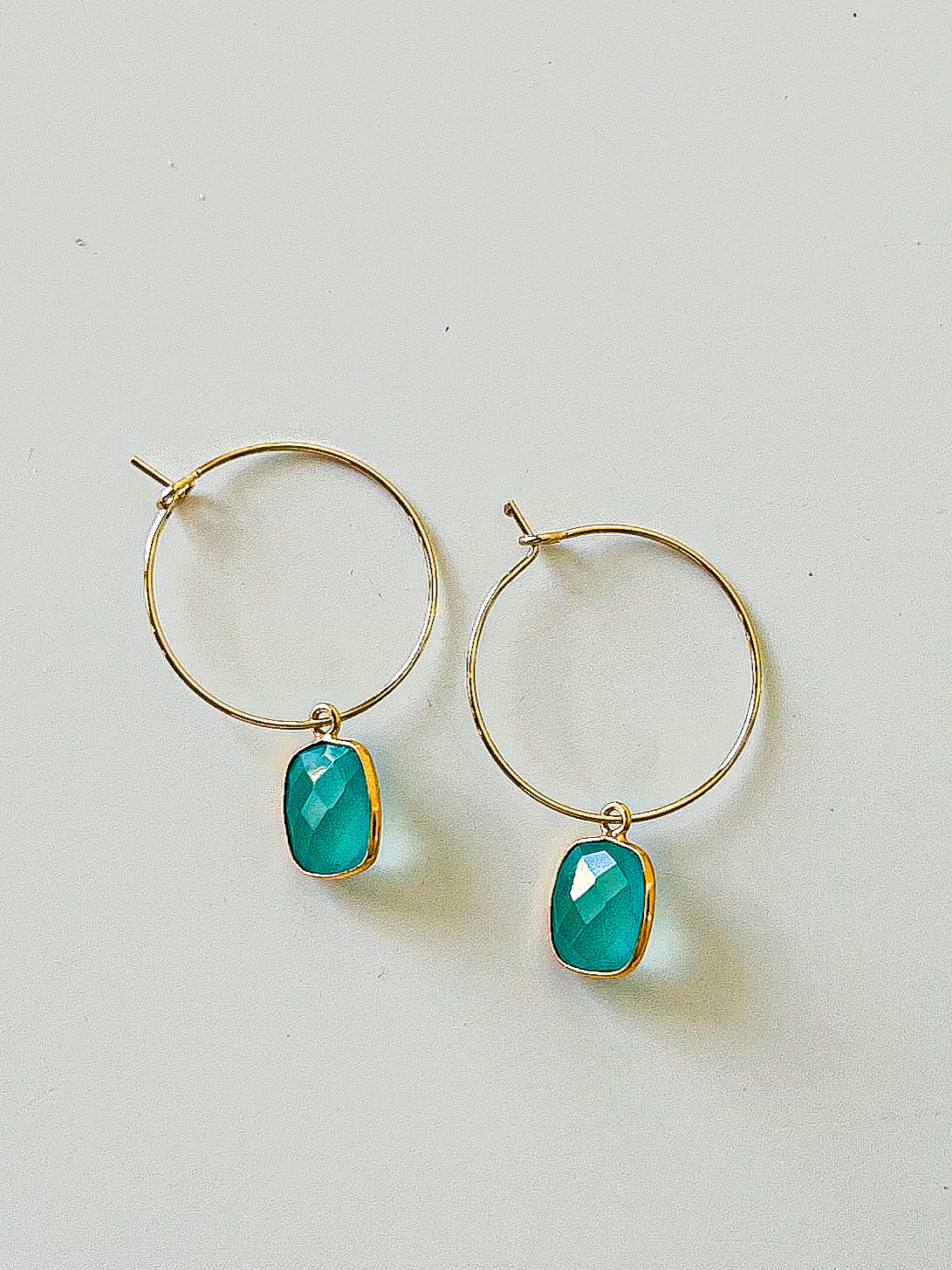 Aqua Chalcedony and Gold Hoop Earrings