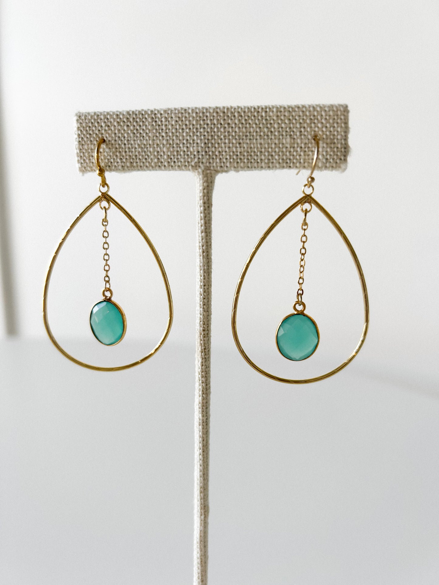 Aqua Chalcedony and Gold Dangle Earrings