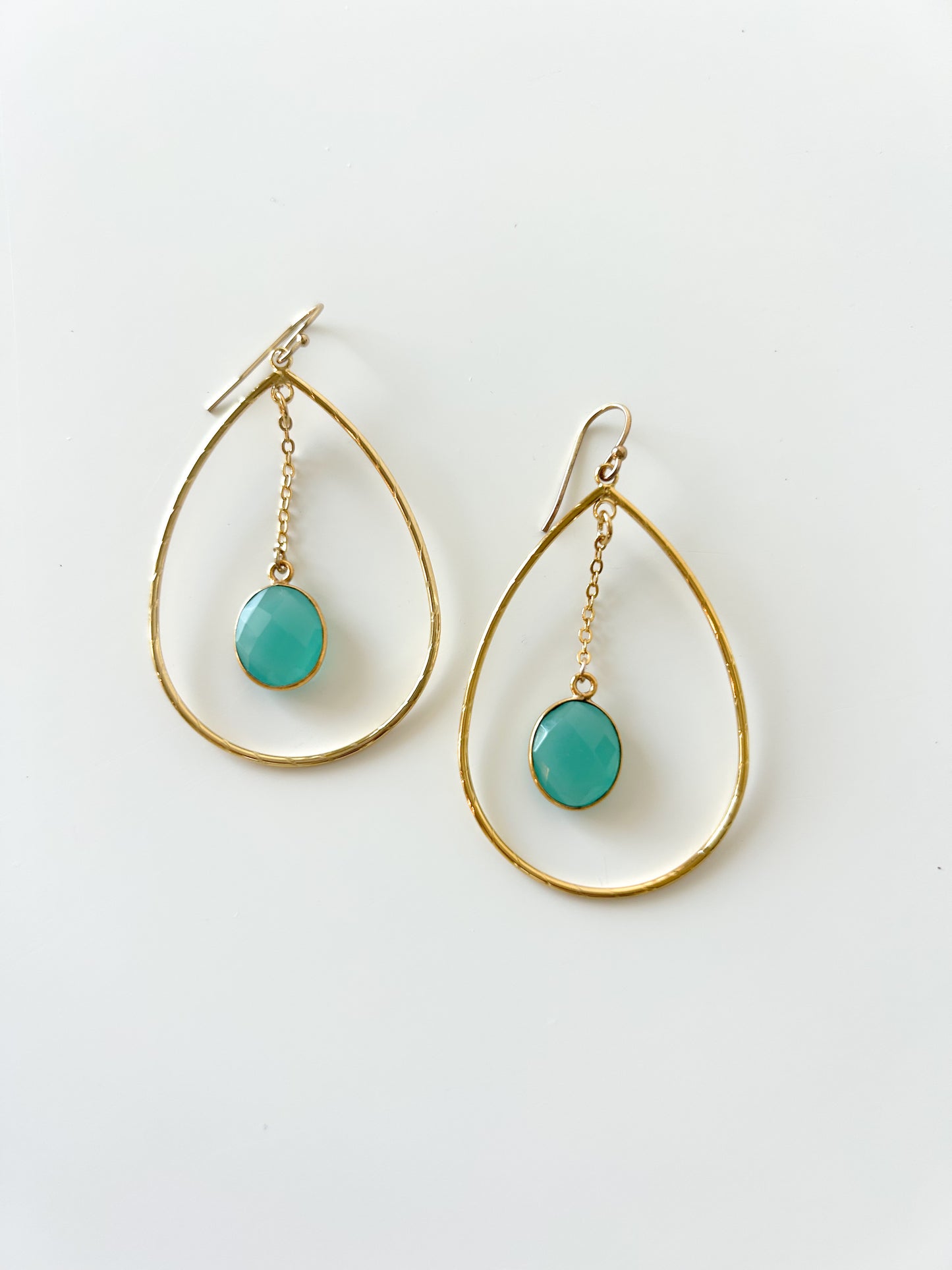 Aqua Chalcedony and Gold Dangle Earrings