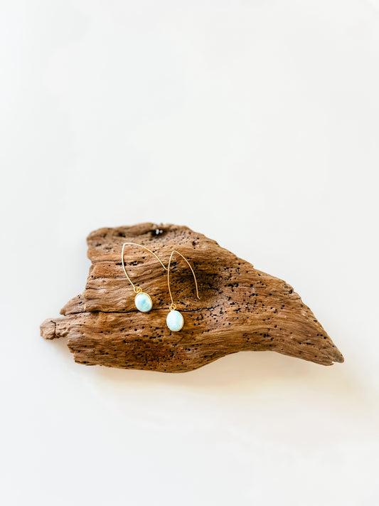 Blue Opal and Gold Dangle Earrings