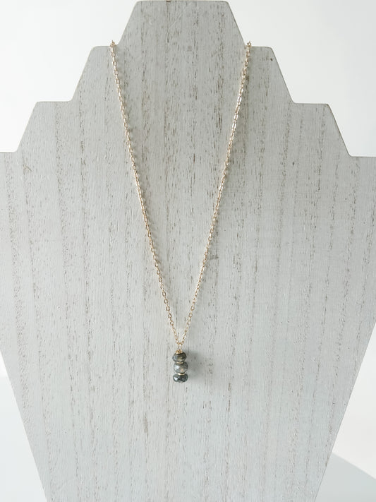 Faceted Black Spinel and Gold Drop Necklace