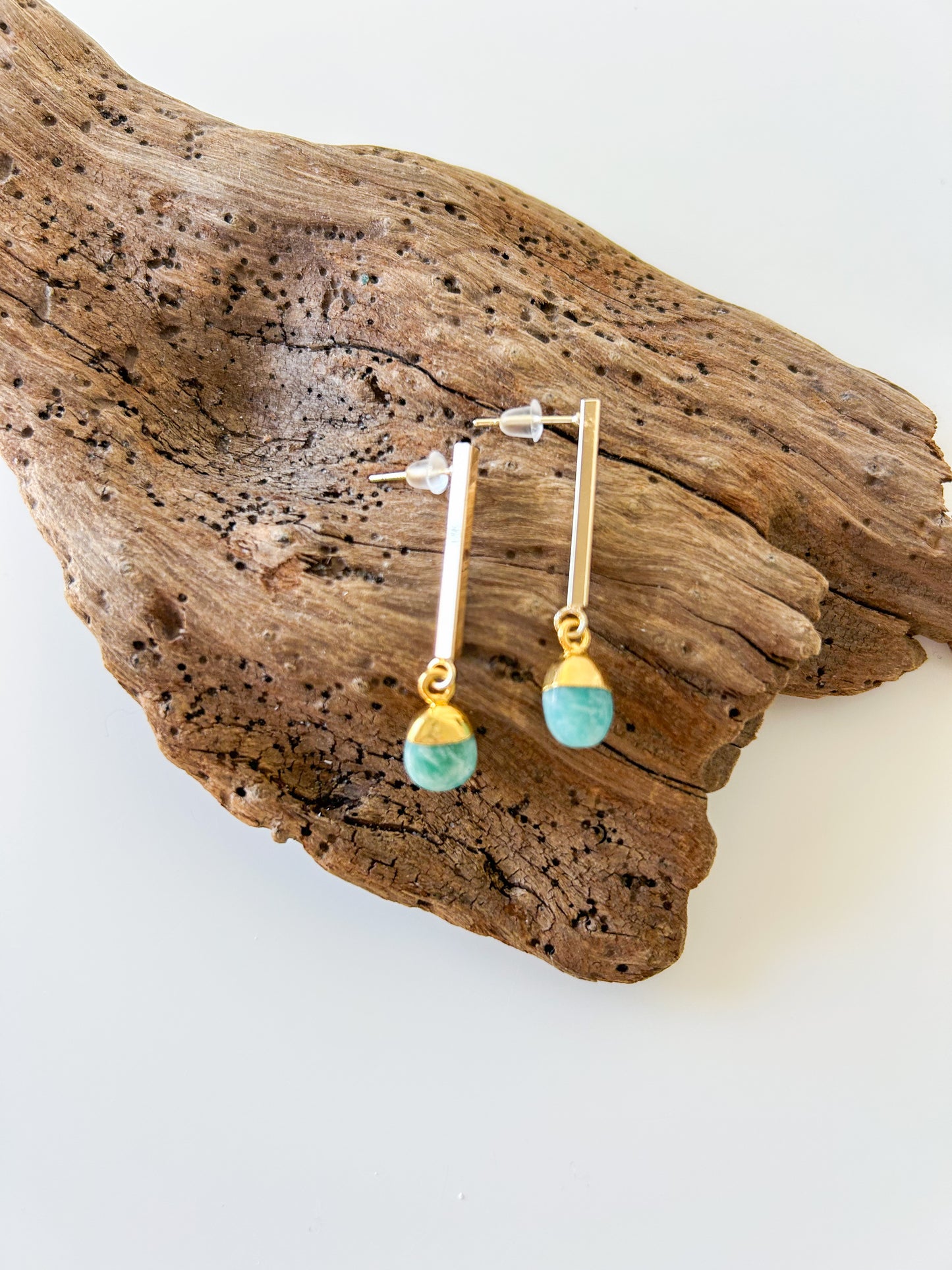 Amazonite and Gold Bar Earrings