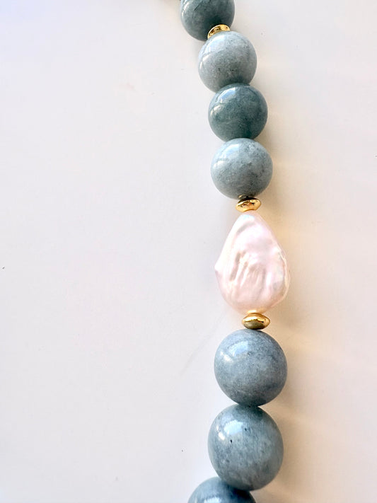 Stillwater | Aquamarine & Freshwater Pearl Necklace