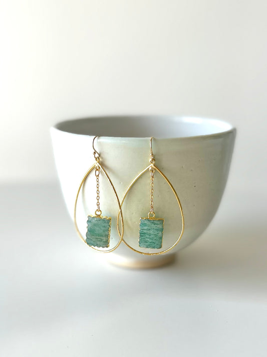 Amazonite and Gold Dangle Earrings