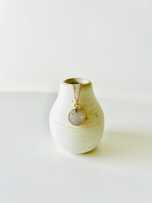 Gold Electroplated White Druzy Necklace