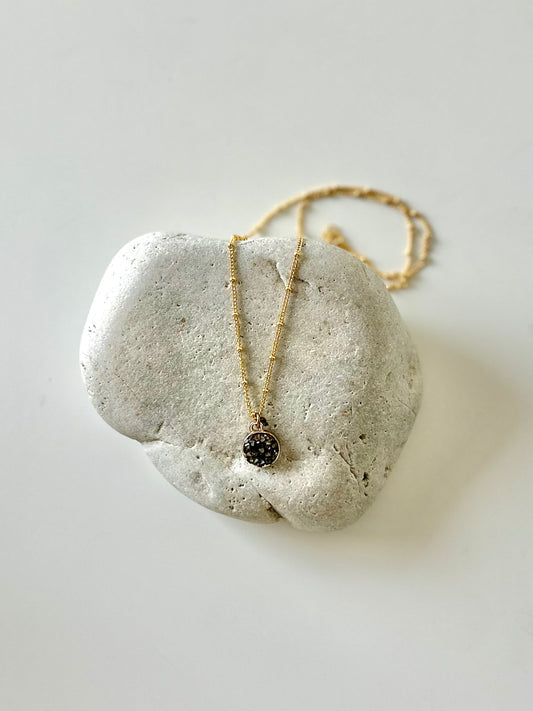 Gold-edged Gray Druzy Satellite Chain Necklace